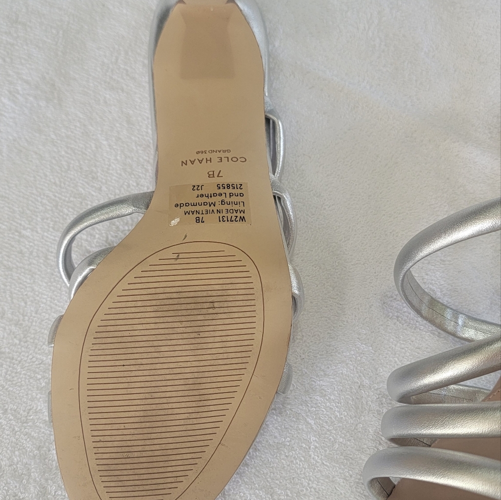 Cole Haan Silver Heeled Sandals with Strappy Design. Size 7 - Picture 5 of 11